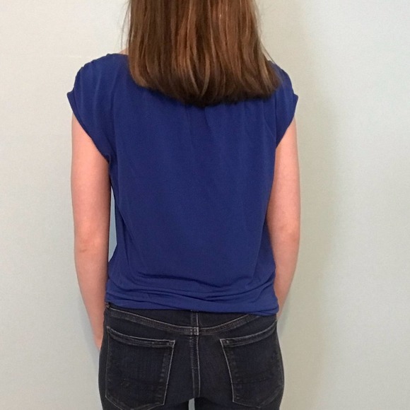 Ann Taylor Blue Blouse w/ Tie Front size XS - Picture 3 of 8